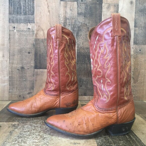 Tony Lama Vintage Brown Smooth Quill Ostrich Cowboy Boots Mens 10.5 D - Picture 11 of 12